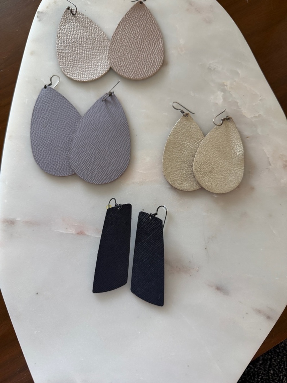 Nickel & Suede Handmade Teardrop Leather Earrings - Gold, Taupe, Lavender, Blue